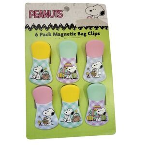 NEW Peanuts Snoopy Easter Magnetic Bag Clips 6 Pack Woodstock Pastel Gingham